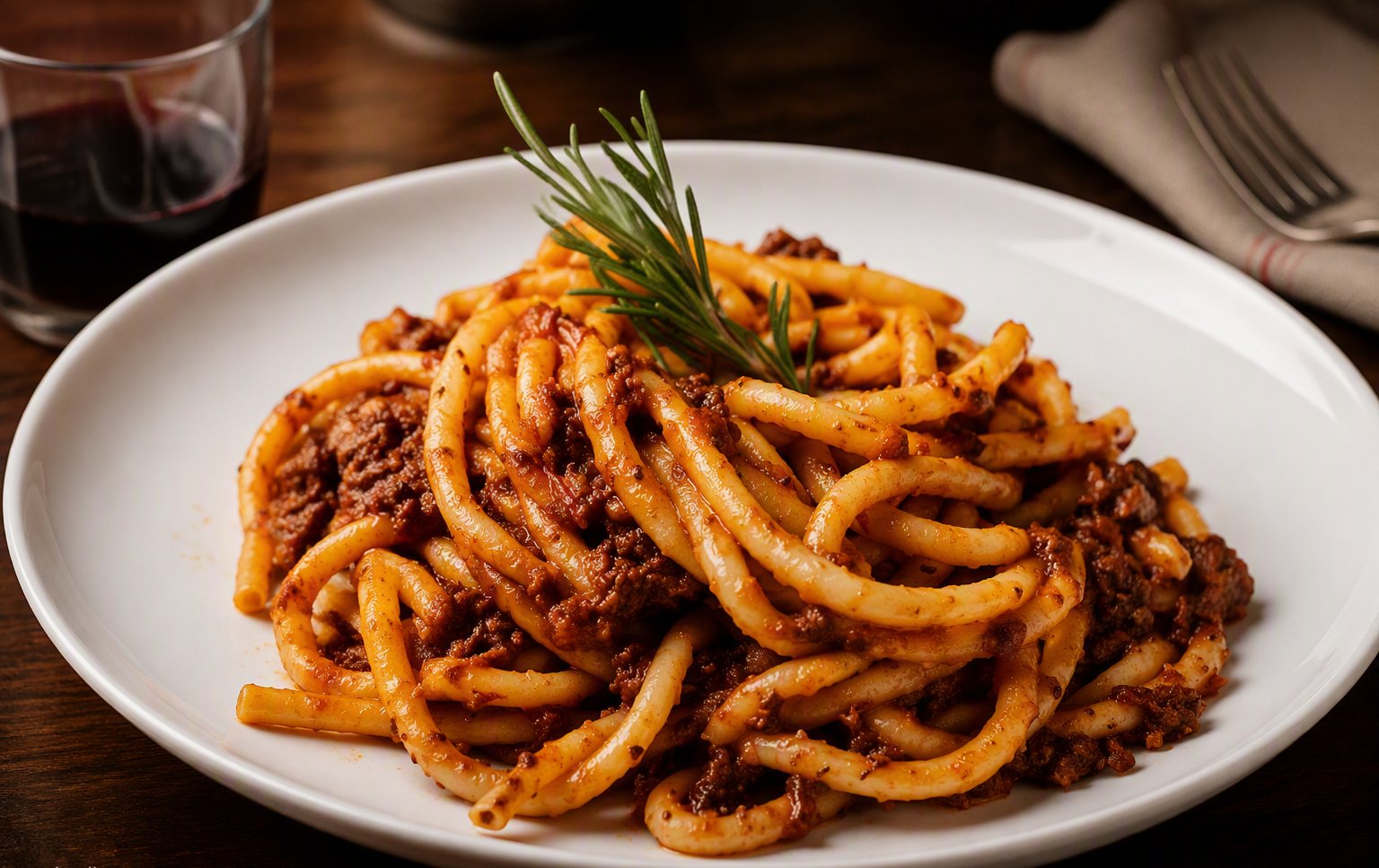 Pici al ragù con rosmarino